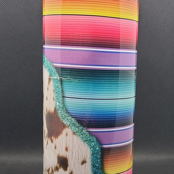Colorful Serape Striped and Cow Print 30 Ounce Insulated Tumbler - Picture 3 of 9